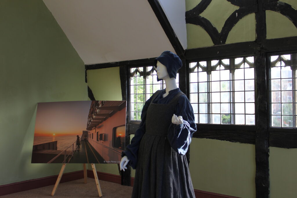 Mannequin dressed in Pilgrim clothing inside Shodfriars Hall, part of Pilgrim Woman exhibition in Boston Lincolnshire